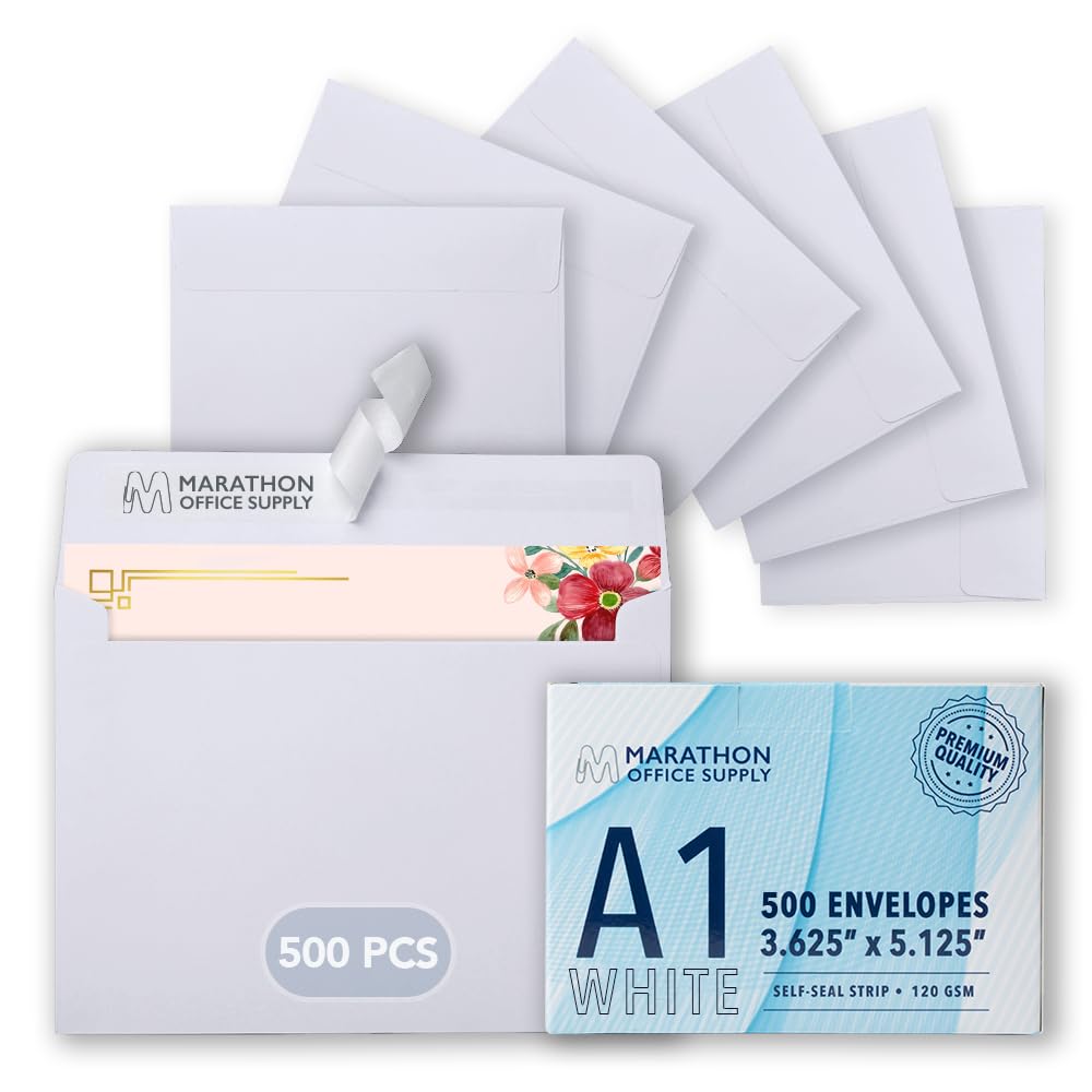 MOS A1 Kraft Envelopes 3.6 x 5.1 Inch 500 Pack — Brown Self-Seal Heavyweight Invitation Envelopes for RSVP, Thank You Cards, Gift Cards, Weddings, Business Mailings