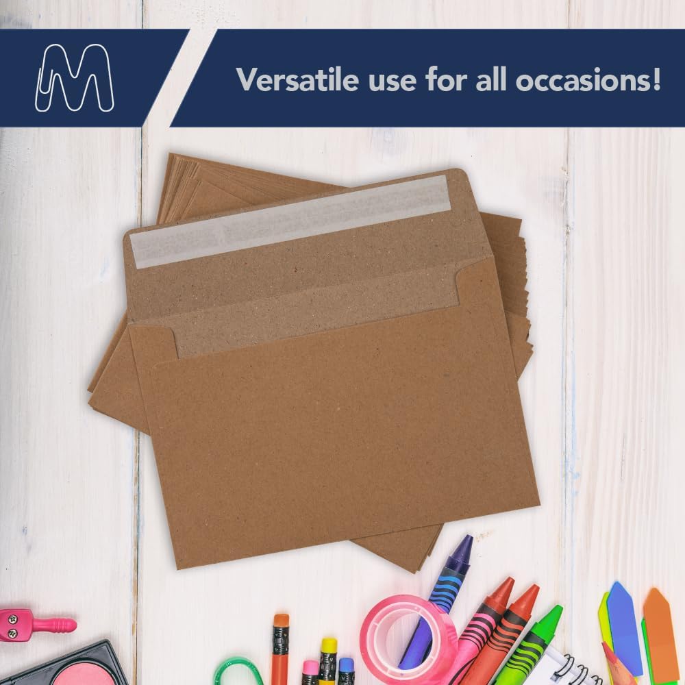 MOS A1 Kraft Envelopes 3.6 x 5.1 Inch 500 Pack — Brown Self-Seal Heavyweight Invitation Envelopes for RSVP, Thank You Cards, Gift Cards, Weddings, Business Mailings