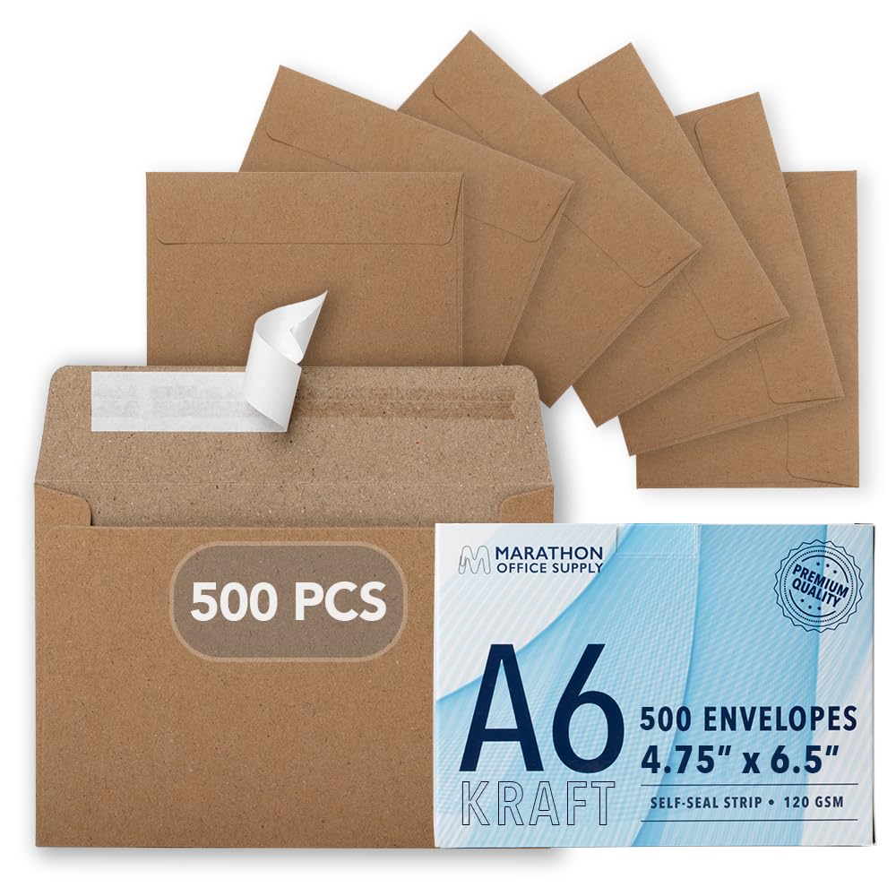 MOS A1 Kraft Envelopes 3.6 x 5.1 Inch 500 Pack — Brown Self-Seal Heavyweight Invitation Envelopes for RSVP, Thank You Cards, Gift Cards, Weddings, Business Mailings