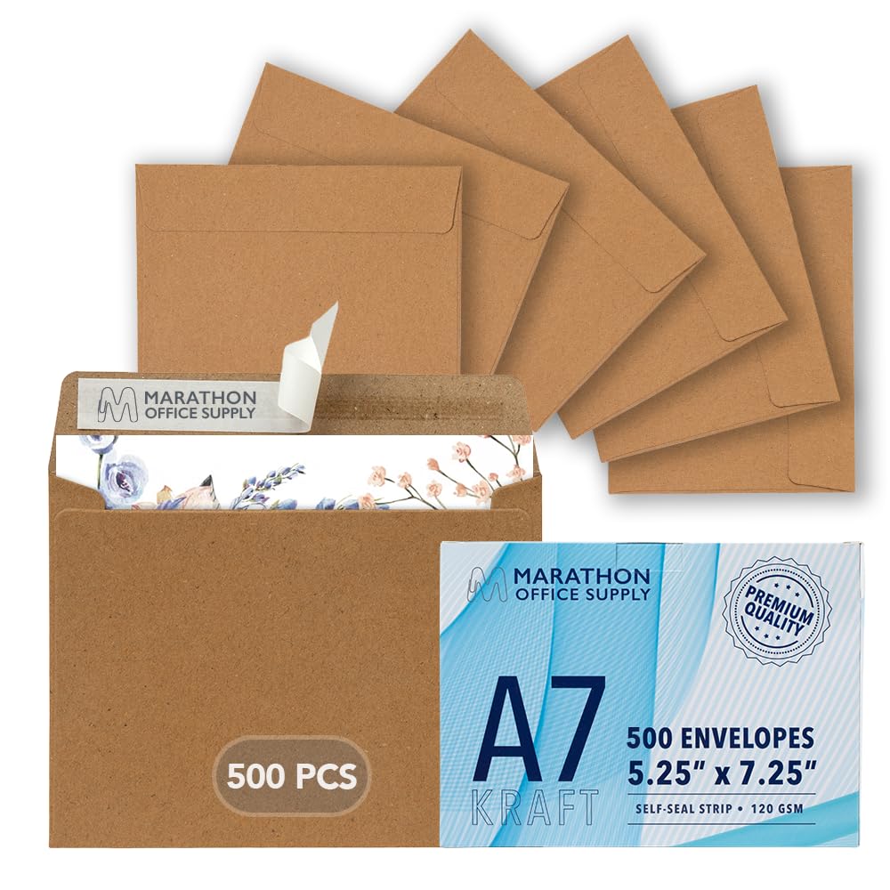 MOS A1 Kraft Envelopes 3.6 x 5.1 Inch 500 Pack — Brown Self-Seal Heavyweight Invitation Envelopes for RSVP, Thank You Cards, Gift Cards, Weddings, Business Mailings