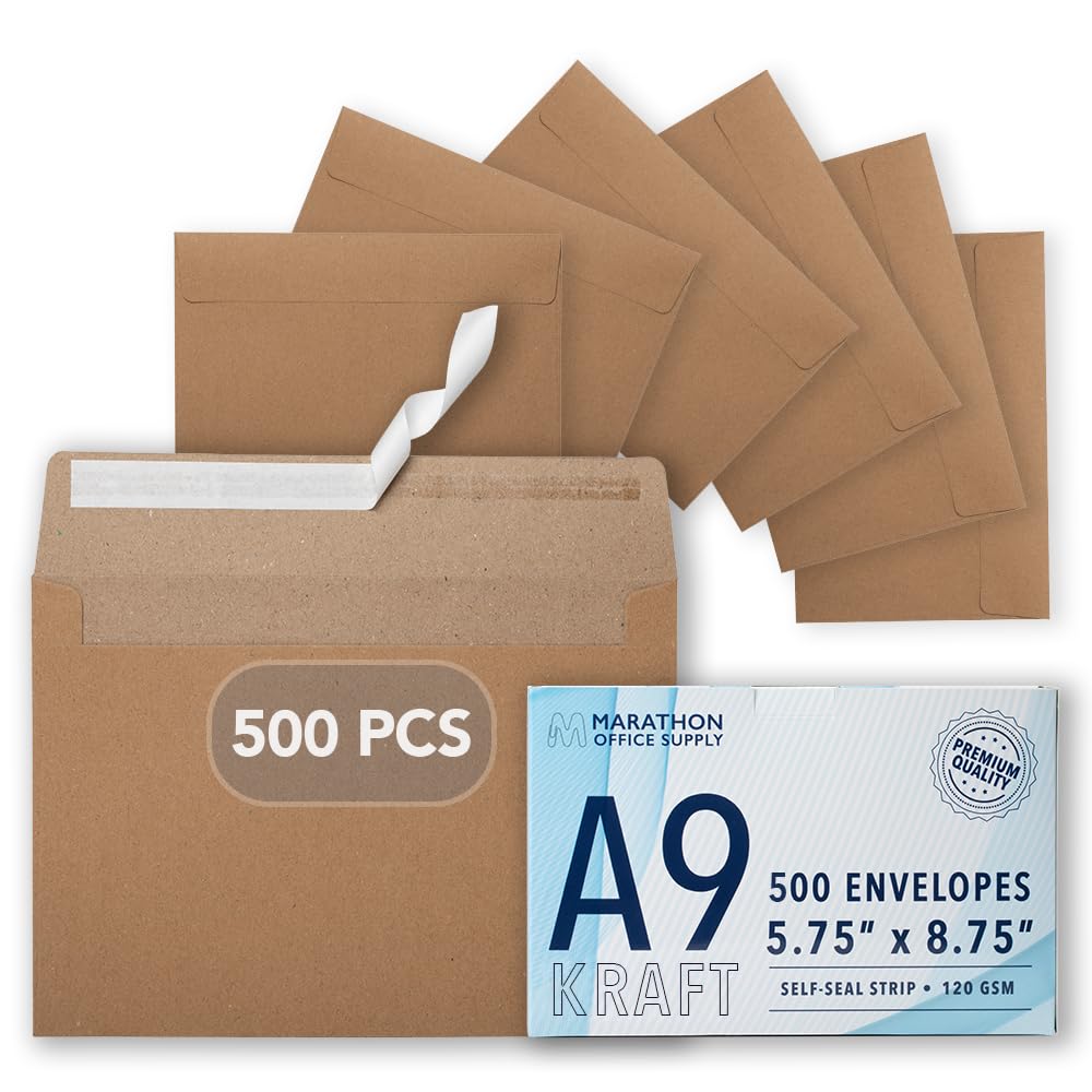 MOS A1 Kraft Envelopes 3.6 x 5.1 Inch 500 Pack — Brown Self-Seal Heavyweight Invitation Envelopes for RSVP, Thank You Cards, Gift Cards, Weddings, Business Mailings