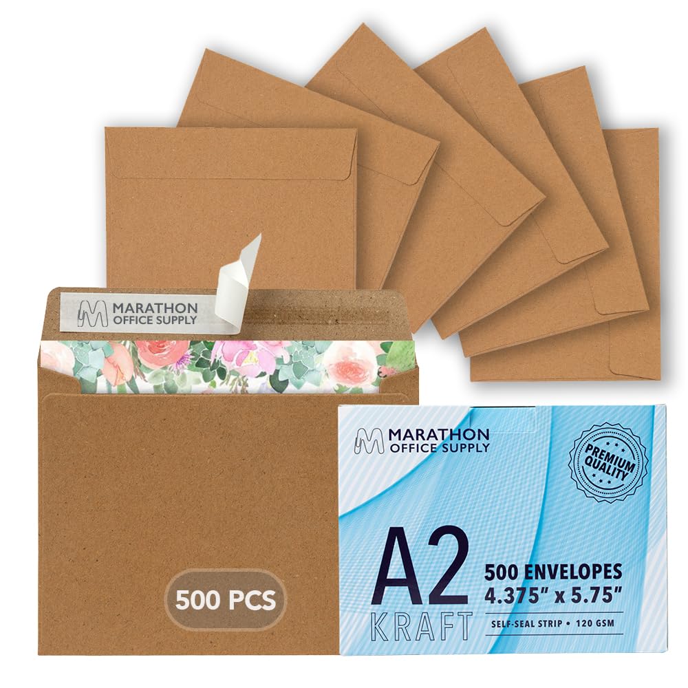 MOS A1 Kraft Envelopes 3.6 x 5.1 Inch 500 Pack — Brown Self-Seal Heavyweight Invitation Envelopes for RSVP, Thank You Cards, Gift Cards, Weddings, Business Mailings