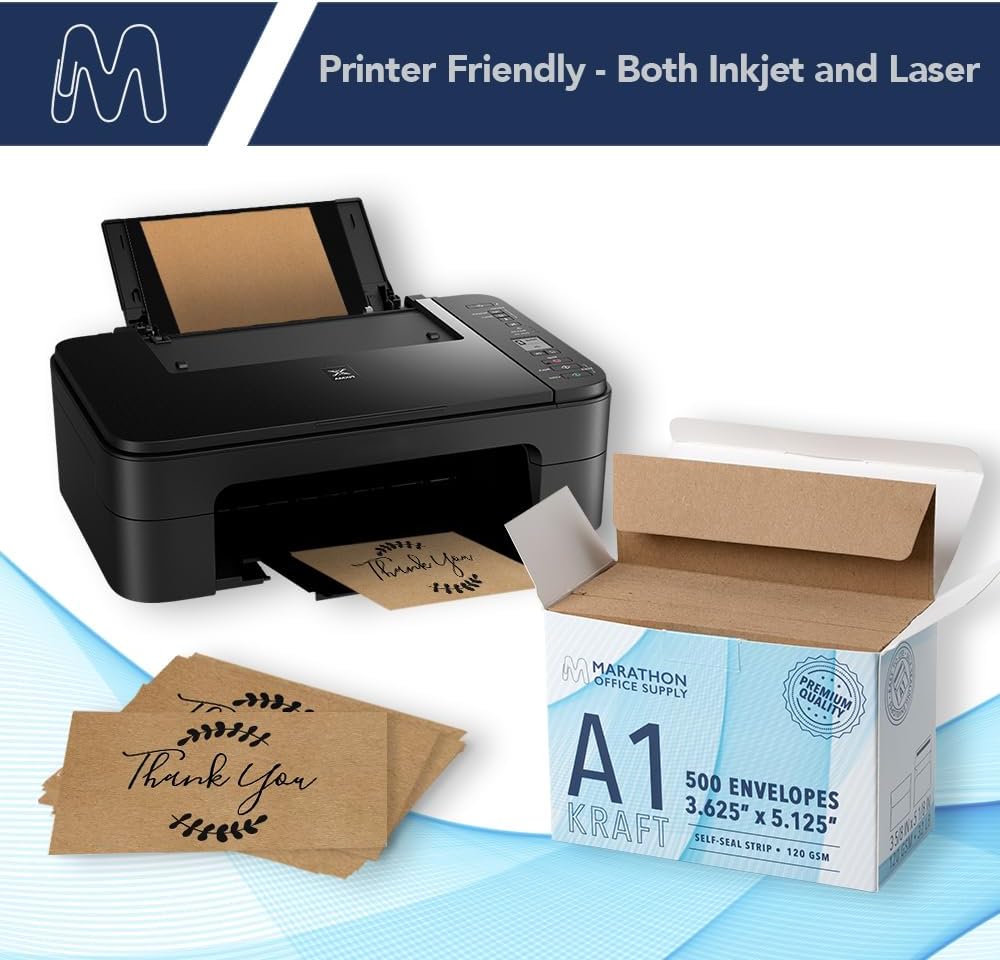 MOS A1 Kraft Envelopes 3.6 x 5.1 Inch 500 Pack — Brown Self-Seal Heavyweight Invitation Envelopes for RSVP, Thank You Cards, Gift Cards, Weddings, Business Mailings